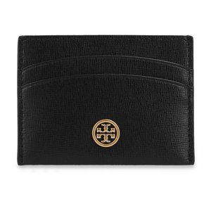 NEW Tory Burch Black Robinson Grained Leather Card Case Wallet